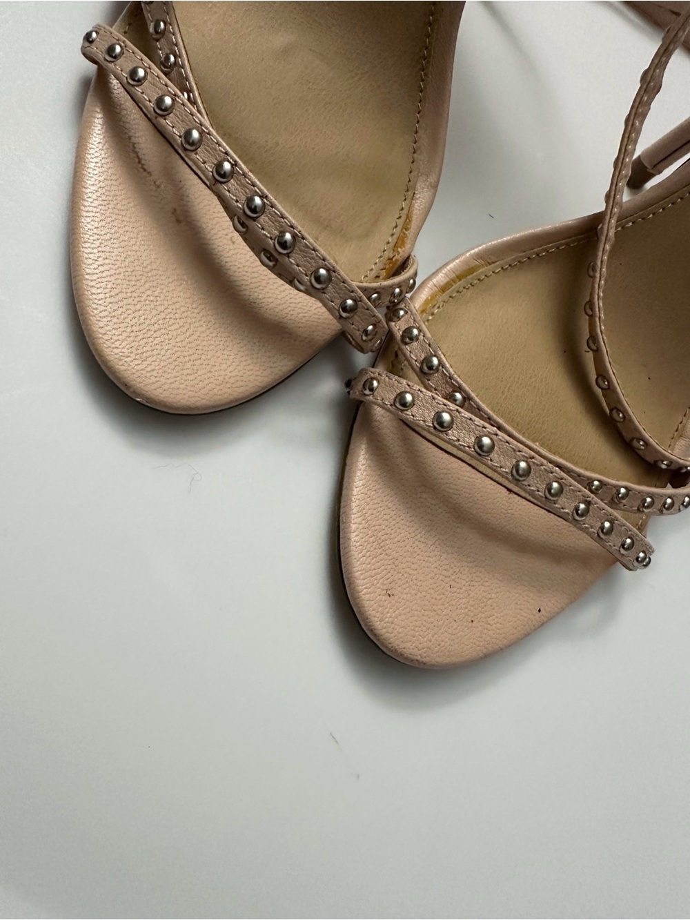 Steve Madden Leather Nude Blush Pink Studded Strappy Heels Chic Y2K - Picture 5 of 11